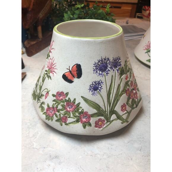 Yankee candle shade butterflies flowers hand-painted indented - Picture 1 of 8